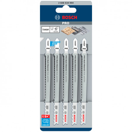 Bosch T345XF Jigsaw Blades (5 Pack) - 2608634994