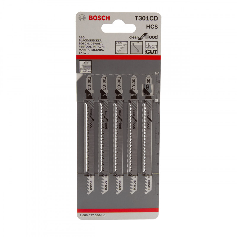 Bosch T301CD Jigsaw Blades 117mm (5 Pack) - 2608637590 Bosch T301CD Jigsaw Blades 117mm (5 Pack) - 2608637590