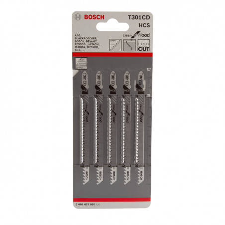 Bosch T301CD Jigsaw Blades 117mm (5 Pack) - 2608637590