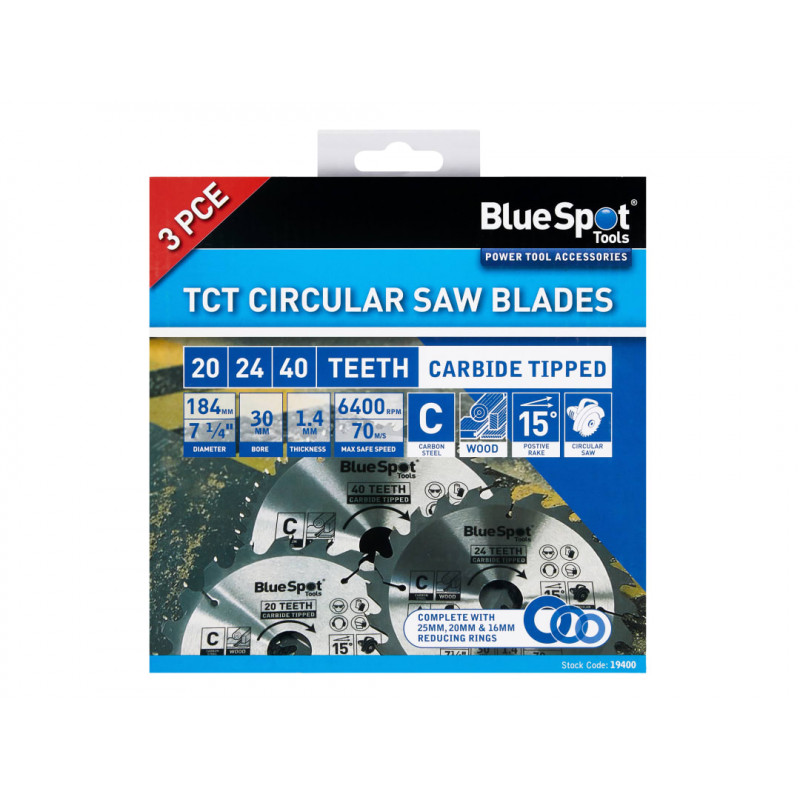 BlueSpot 184mm Saw Blade Set (3pk) - 19400 BlueSpot 184mm Saw Blade Set (3pk) - 19400