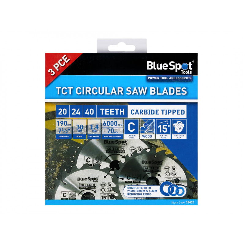 BlueSpot 190mm Saw Blade Set (3 Pack) - 19402 BlueSpot 190mm Saw Blade Set (3 Pack) - 19402