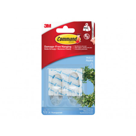 Clear Hooks with Clear Strips, Medium (Pack 2)