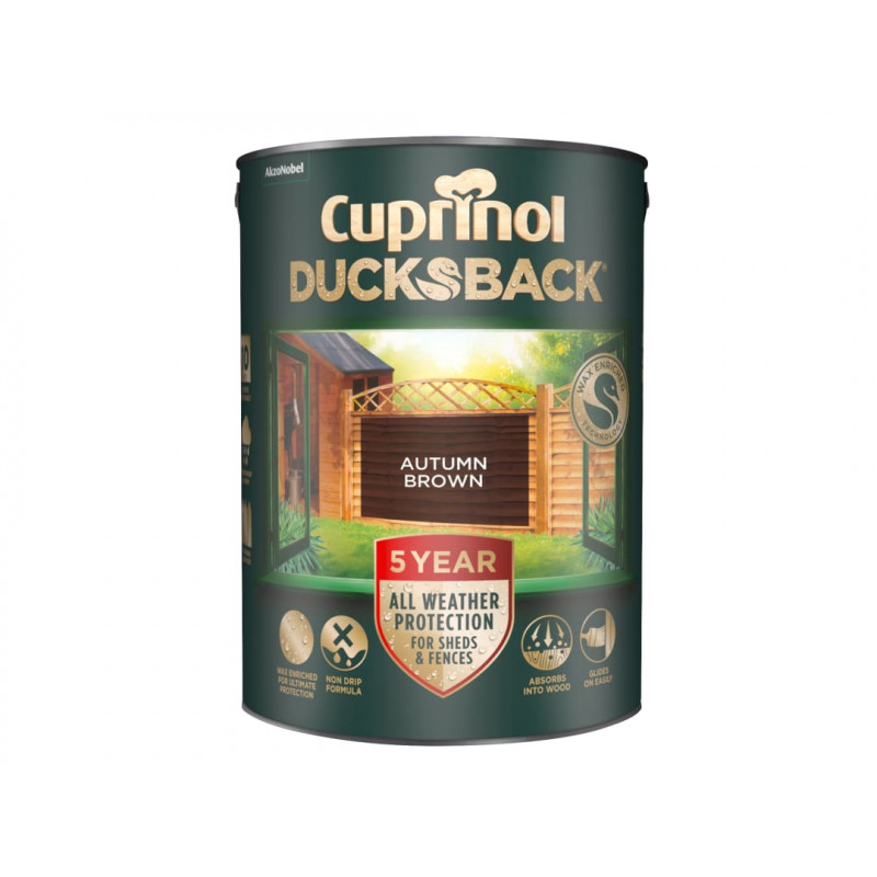 Ducksback 5 Year Waterproof for Sheds & Fences Autumn Brown 5 litre Ducksback 5 Year Waterproof for Sheds & Fences Autumn Brown 5 litre