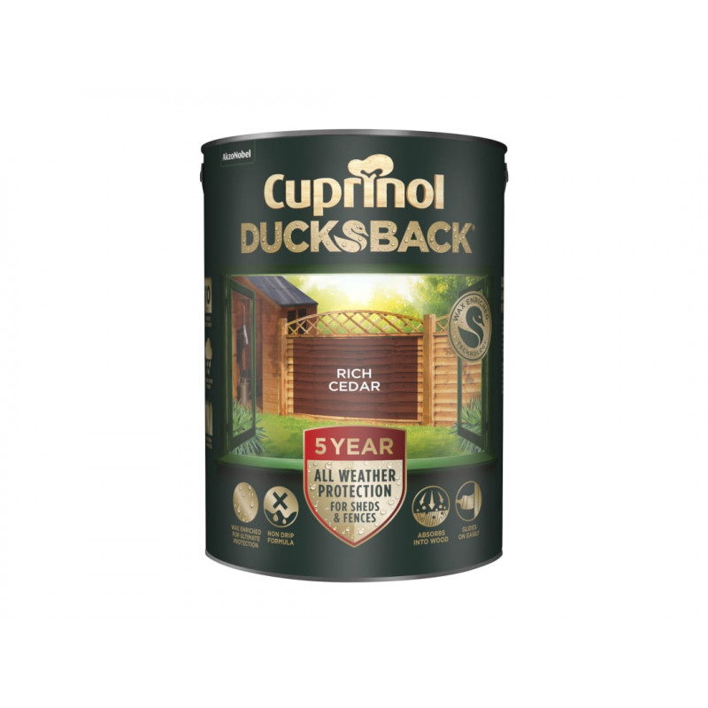Ducksback 5 Year Waterproof for Sheds & Fences Rich Cedar 5 litre Ducksback 5 Year Waterproof for Sheds & Fences Rich Cedar 5 litre