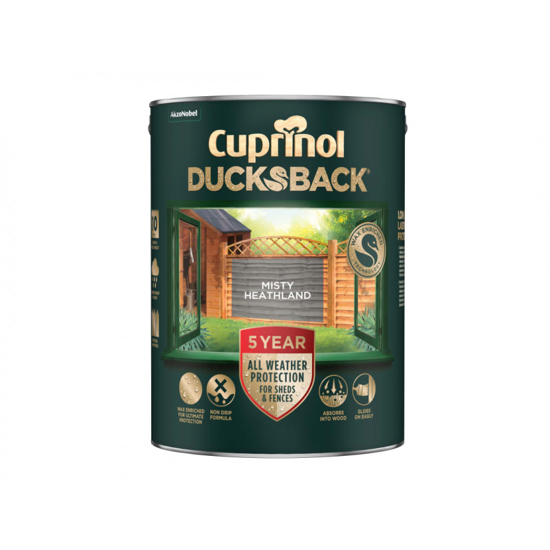Ducksback 5 Year Waterproof for Sheds & Fences Misty Heathland 5 litre Ducksback 5 Year Waterproof for Sheds & Fences Misty Heathland 5 litre