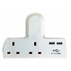T-shape Socket 2 Way Adaptor 13A Fused with USB