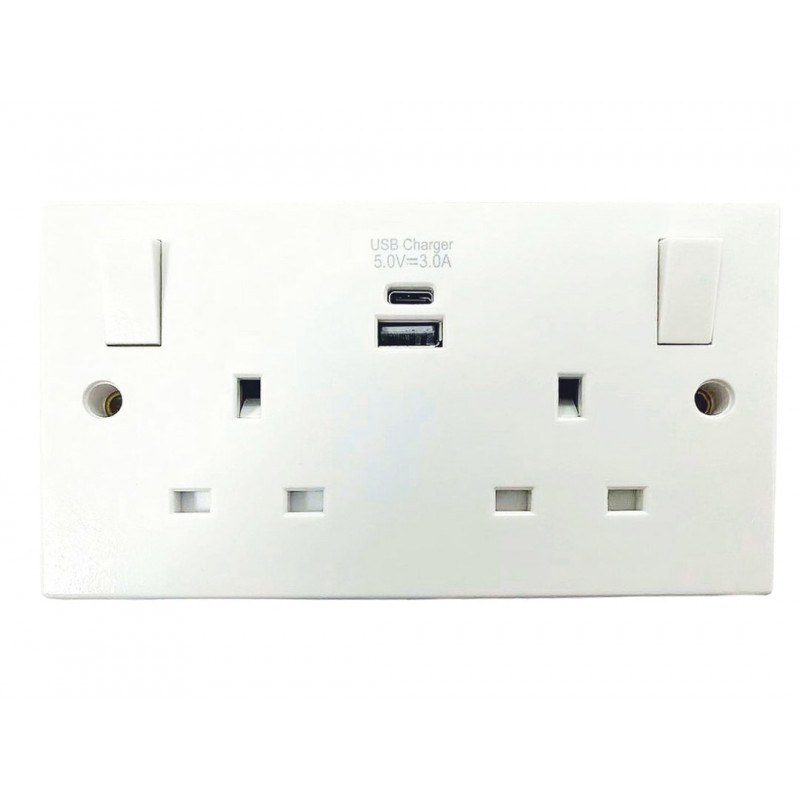 Switched Socket 2-Gang + 2 USB A/C Ports 13A Switched Socket 2-Gang + 2 USB A/C Ports 13A