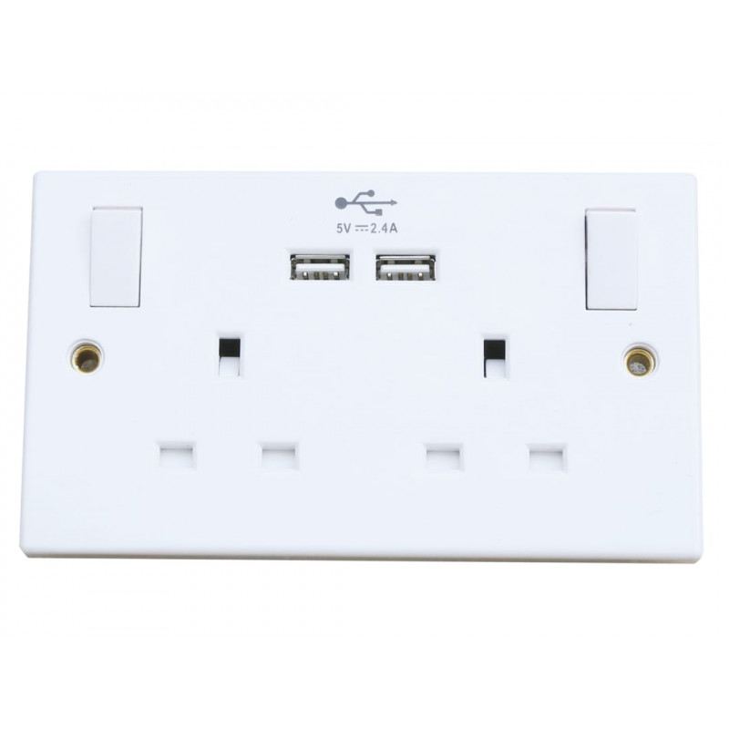 Switched Socket 2-Gang + 2 USB Ports 13A Switched Socket 2-Gang + 2 USB Ports 13A