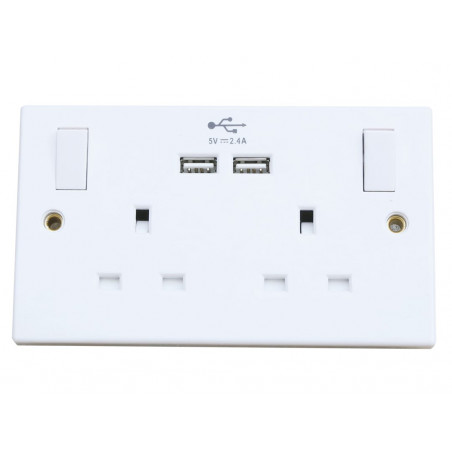 Switched Socket 2-Gang + 2 USB Ports 13A