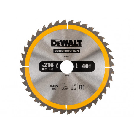 Stationary Construction Circular Saw Blade 216 x 30mm x 40T ATB/Neg