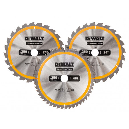 DT1963 Construction Circular Saw Blade 3 Pack 250 x 30mm x 24T/48T