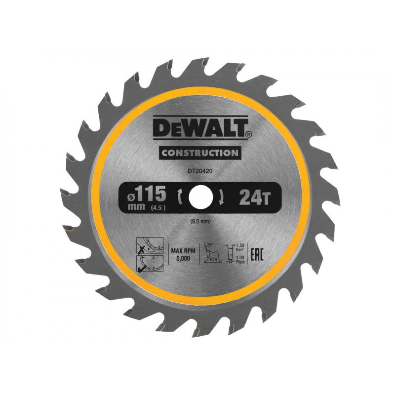 DT20420 TCT Construction Circular Saw Blade 115 x 9.5mm x 24T DT20420 TCT Construction Circular Saw Blade 115 x 9.5mm x 24T