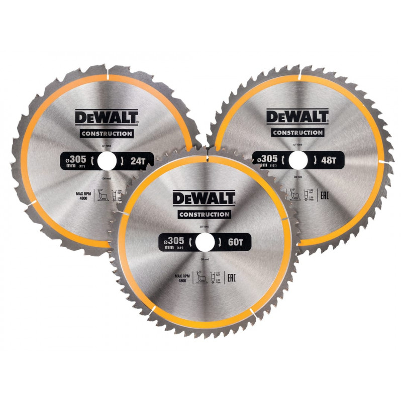 DT1964 Construction Circular Saw Blade 3 Pack 305 x 30mm x 24T/48T/60T DT1964 Construction Circular Saw Blade 3 Pack 305 x 30mm x 24T/48T/60T