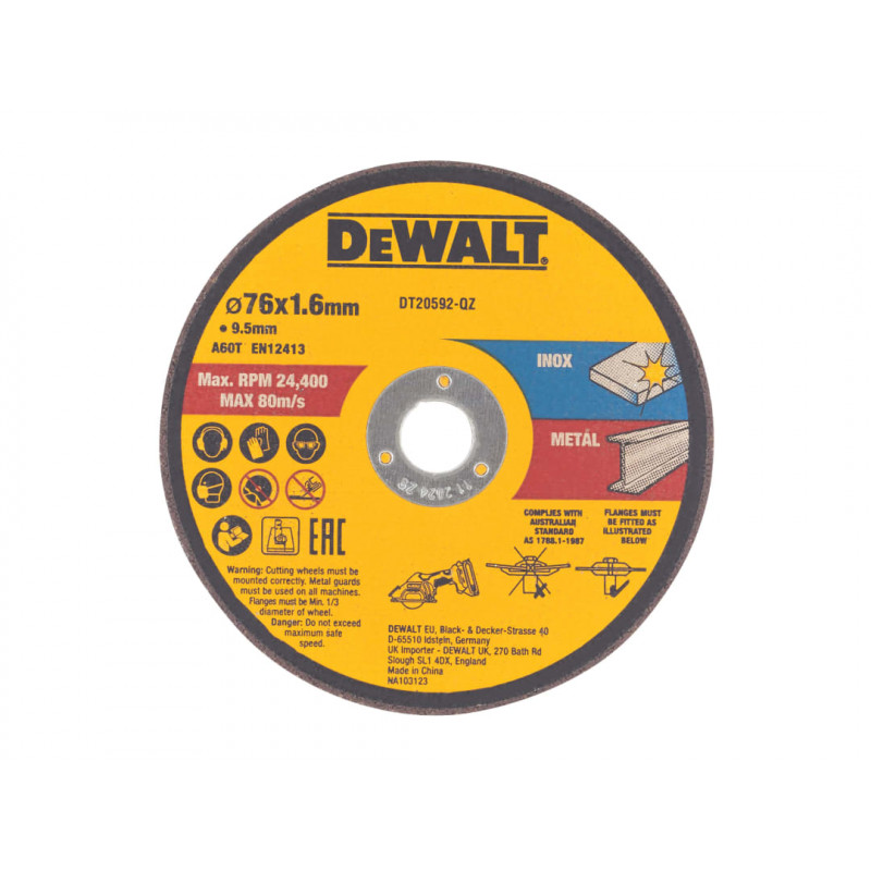 DT20592 Bonded Abrasive Cutting Disc 76 x 1.6 x 9.5mm (3 Pack) DT20592 Bonded Abrasive Cutting Disc 76 x 1.6 x 9.5mm (3 Pack)