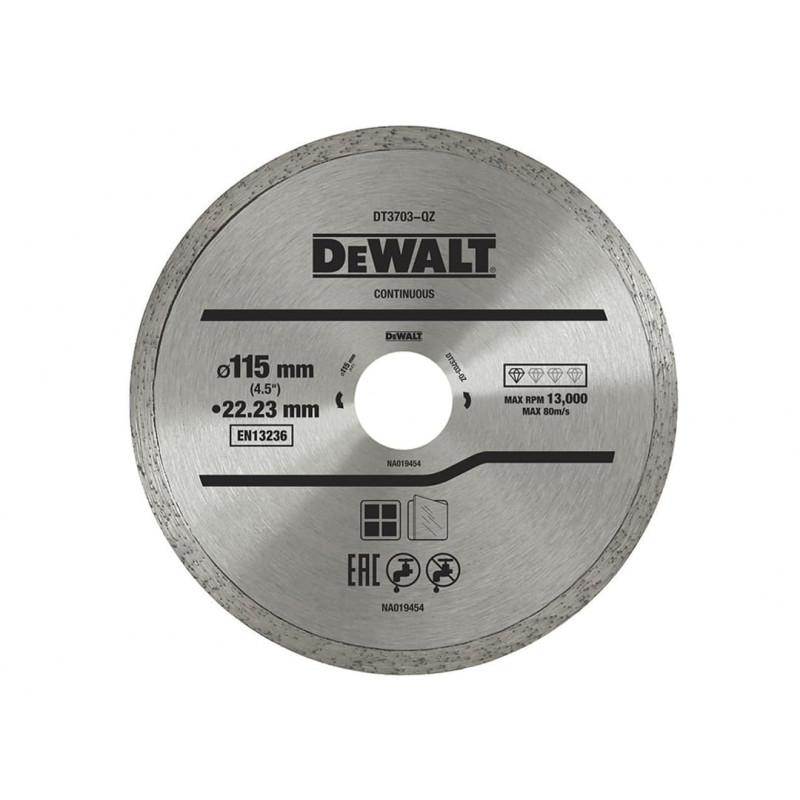 DT3711 Continuous Rim Diamond Cutting Disc 115 x 22.23mm DT3711 Continuous Rim Diamond Cutting Disc 115 x 22.23mm