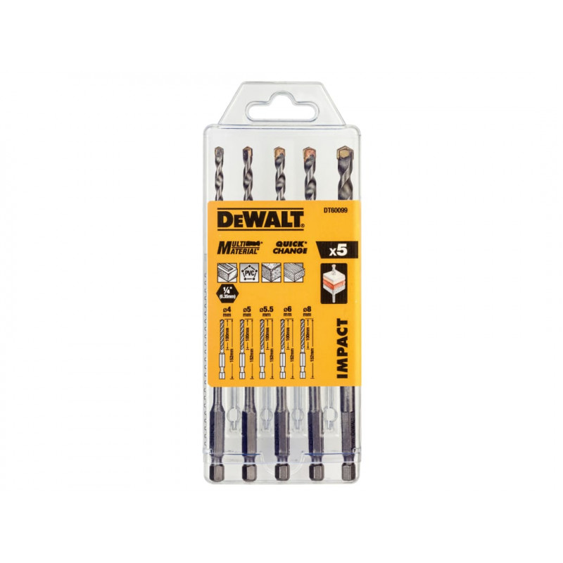 DT60099 Extreme Impact Masonry Drill Bit Set 5 Piece DT60099 Extreme Impact Masonry Drill Bit Set 5 Piece