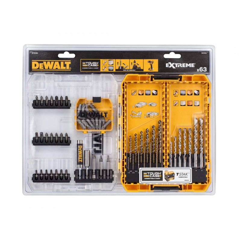 DT70759 Mixed Drill & Bit Set, 63 Piece DT70759 Mixed Drill & Bit Set, 63 Piece