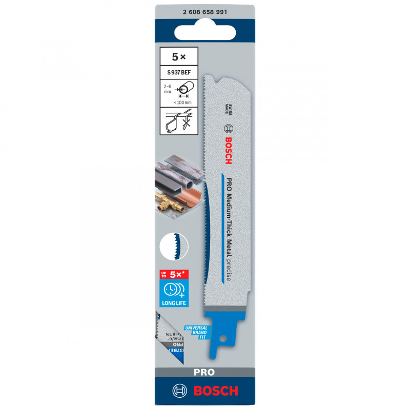 Bosch S937BEF PRO Precise Reciprocating Saw Blade for Metal 150mm (Pack of 5) Bosch S937BEF PRO Precise Reciprocating Saw Blade for Metal 150mm (Pack of 5)