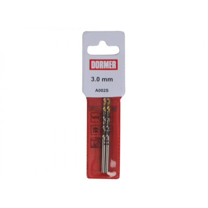 A002 HSS-TiN Coated Jobber Drills (2) 3.0mm OL:61mm WL:33mm