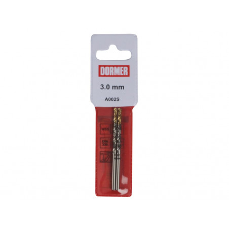 A002 HSS-TiN Coated Jobber Drills (2) 3.0mm OL:61mm WL:33mm