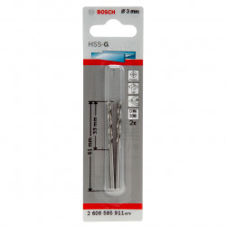 Bosch 2608585911 HSS-G Drill Bits for Metal 3mm × 61mm (Pack of 2)