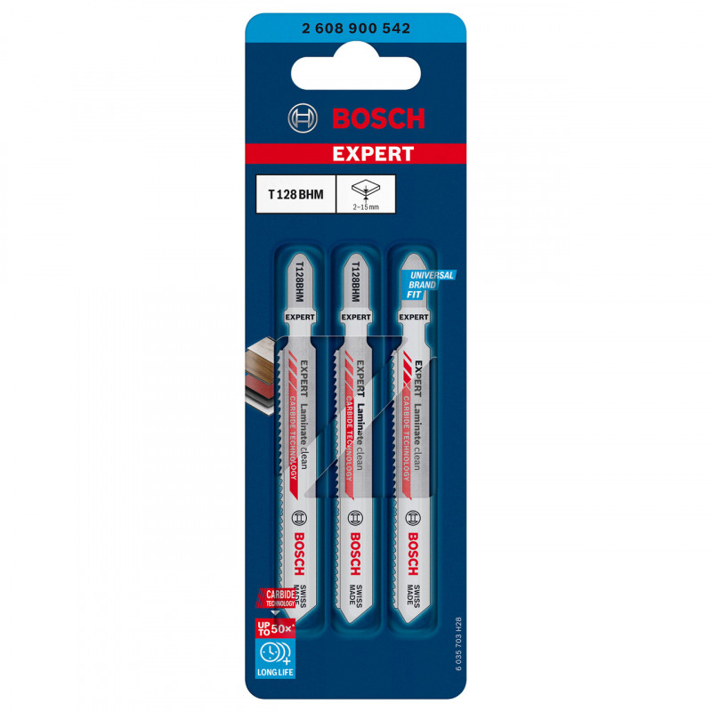 Bosch T128BHM EXPERT Clean Jigsaw Blade for Laminate 92mm (Pack of 3) Bosch T128BHM EXPERT Clean Jigsaw Blade for Laminate 92mm (Pack of 3)