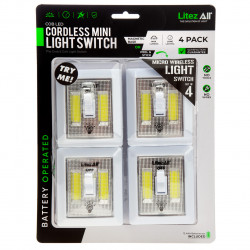 LitezAll 21852 Mini Wireless Self-Adhesive COB LED Light Switch 150 Lumens (4 Pack)
