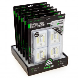 LitezAll 21852 Mini Wireless Self-Adhesive COB LED Light Switch 150 Lumens (4 Pack)