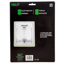 LitezAll 21852 Mini Wireless Self-Adhesive COB LED Light Switch 150 Lumens (4 Pack)