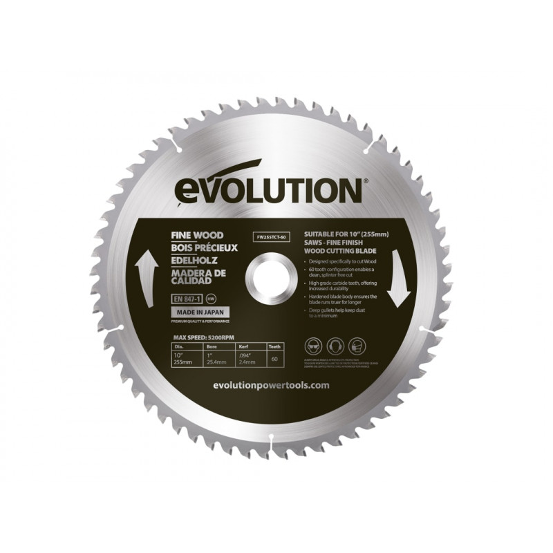 Fine Wood Mitre/Table Saw Blade 255 x 25.4mm x 60T