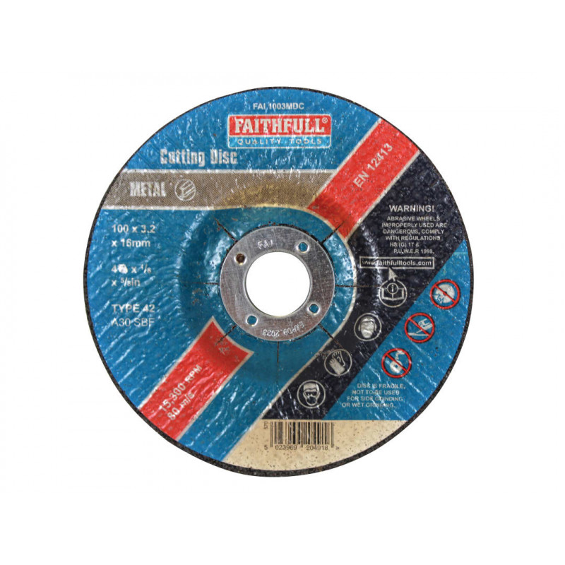 Depressed Centre Metal Cut Off Disc 100 x 3.2 x 16mm Depressed Centre Metal Cut Off Disc 100 x 3.2 x 16mm