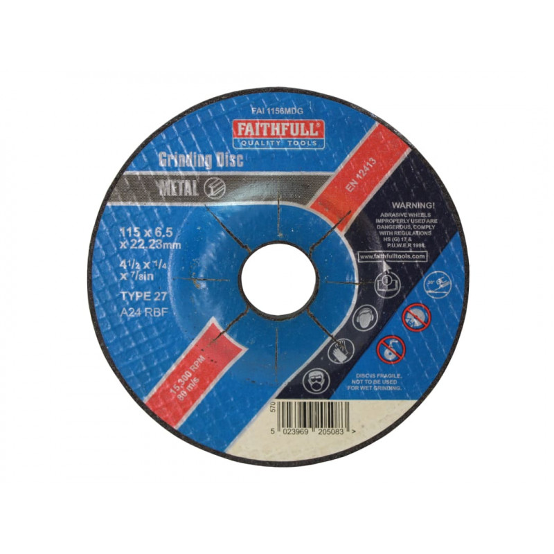 Depressed Centre Metal Grinding Disc 115 x 6.5 x 22.23mm Depressed Centre Metal Grinding Disc 115 x 6.5 x 22.23mm