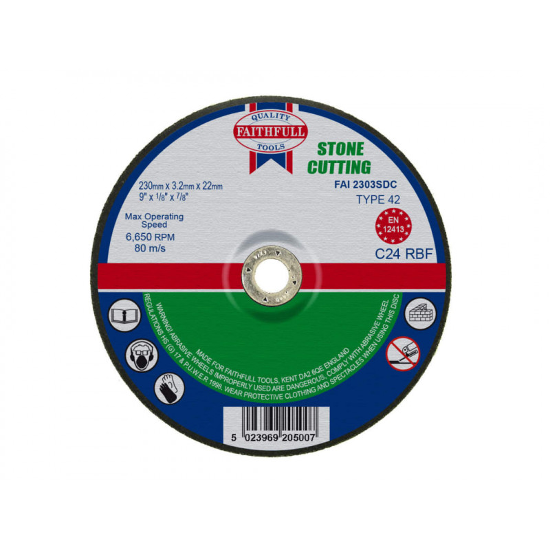 Depressed Centre Stone Cutting Disc 230 x 3.2 x 22.23mm Depressed Centre Stone Cutting Disc 230 x 3.2 x 22.23mm