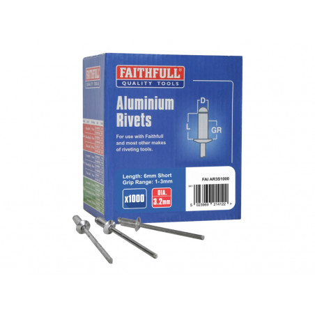 Aluminium Rivets 3.2 x 6mm Short Bulk Pack of 1000