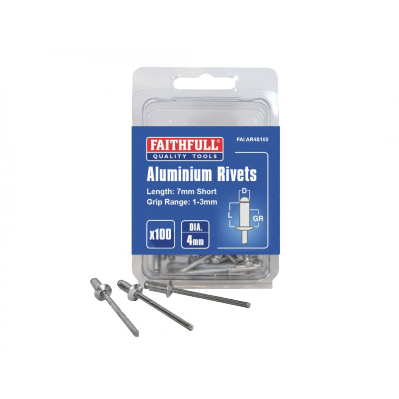 Aluminium Rivets 4 x 7mm Short Pre-Pack of 100 Aluminium Rivets 4 x 7mm Short Pre-Pack of 100