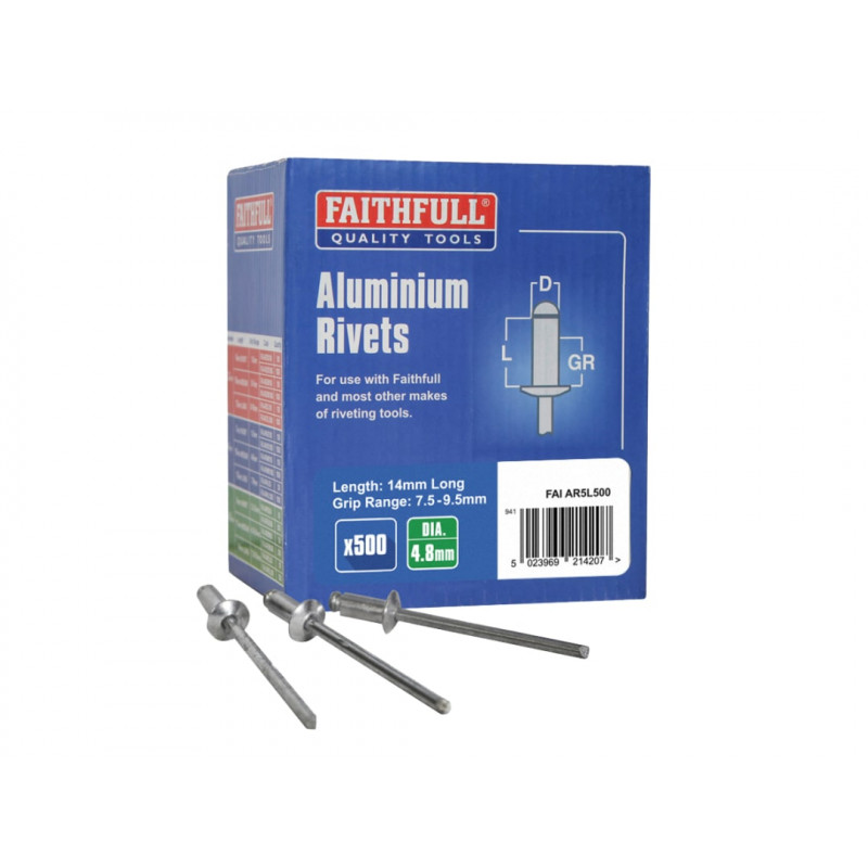 Aluminium Rivets 4.8 x 14mm Long Bulk Pack of 500 Aluminium Rivets 4.8 x 14mm Long Bulk Pack of 500