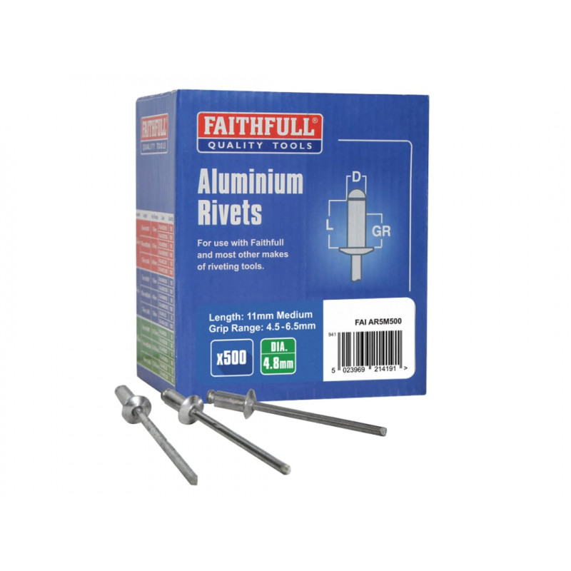 Aluminium Rivets 4.8 x 11mm Medium Bulk Pack of 500 Aluminium Rivets 4.8 x 11mm Medium Bulk Pack of 500