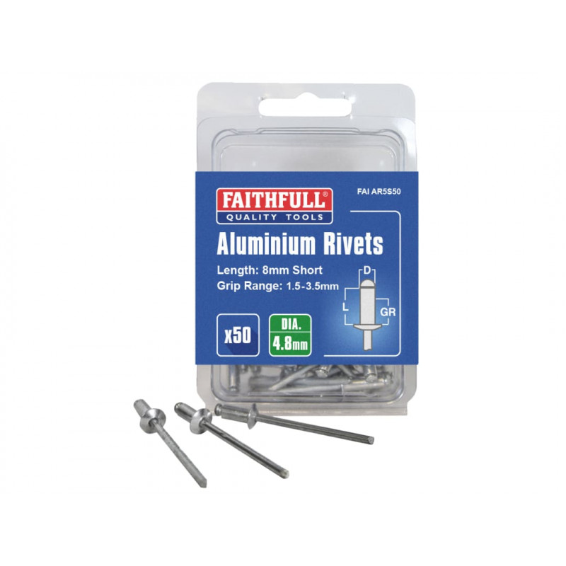 Aluminium Rivets 4.8 x 8mm Short Pre-Pack of 50 Aluminium Rivets 4.8 x 8mm Short Pre-Pack of 50