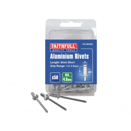 Aluminium Rivets 4.8 x 8mm Short Pre-Pack of 50