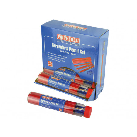 Carpenters Pencils Red (12 x Tubes of 12 + Sharpener)