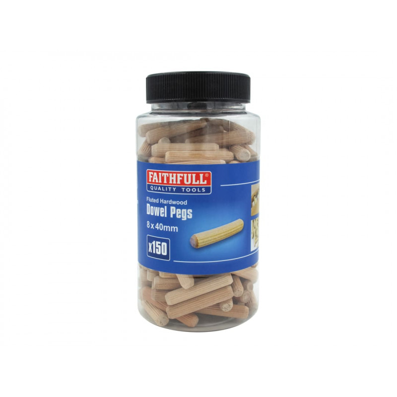 Wood Dowels Fluted 40 x 8mm (Tub 150)
