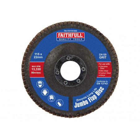 Zirconia Abrasive Jumbo Flap Disc 115 x 22mm 120 Grit