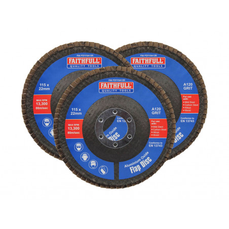 Aluminium Oxide Flap Disc 115 x 22mm 120 Grit (3 Pack)