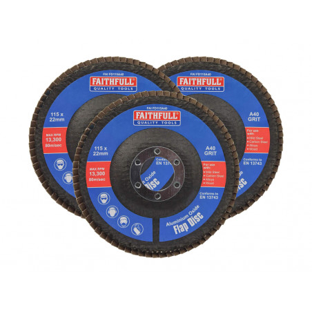 Aluminium Oxide Flap Disc 115 x 22mm 40 Grit (3 Pack)