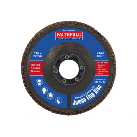 Zirconia Abrasive Jumbo Flap Disc 115 x 22mm 40 Grit
