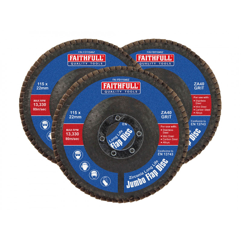 Zirconia Abrasive Jumbo Flap Disc 115 x 22mm 40 Grit (3 Pack) Zirconia Abrasive Jumbo Flap Disc 115 x 22mm 40 Grit (3 Pack)