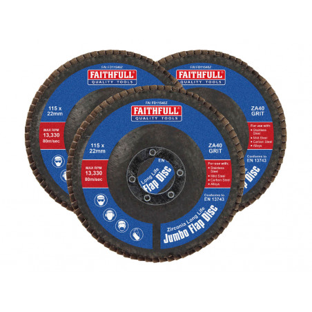Zirconia Abrasive Jumbo Flap Disc 115 x 22mm 40 Grit (3 Pack)