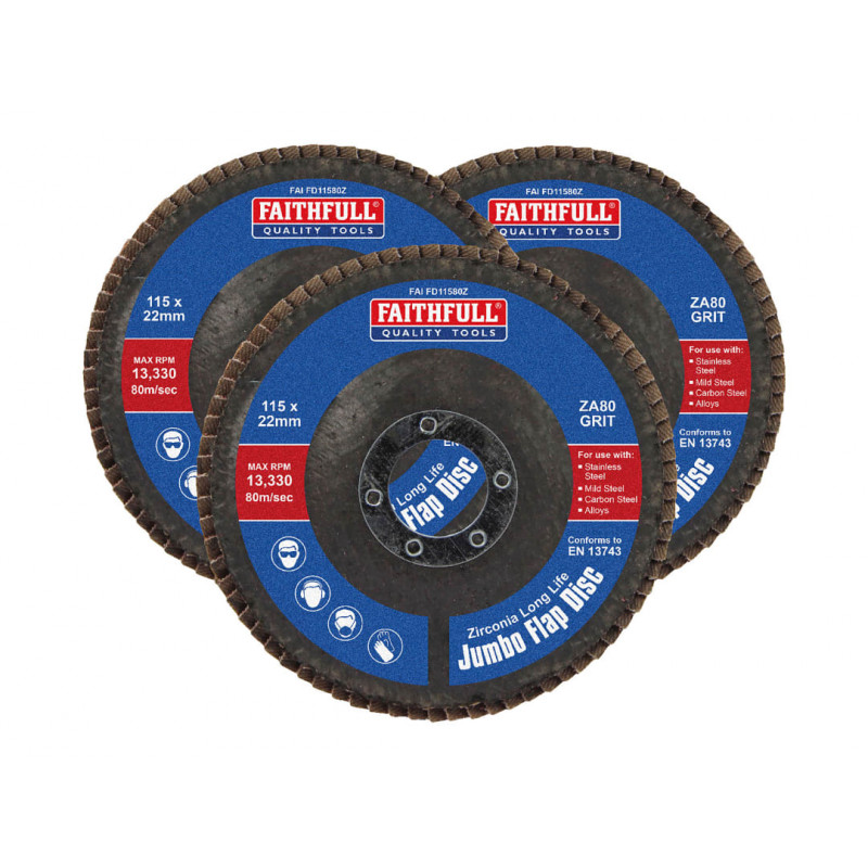 Zirconia Abrasive Jumbo Flap Disc 115 x 22mm 80 Grit (3 Pack) Zirconia Abrasive Jumbo Flap Disc 115 x 22mm 80 Grit (3 Pack)