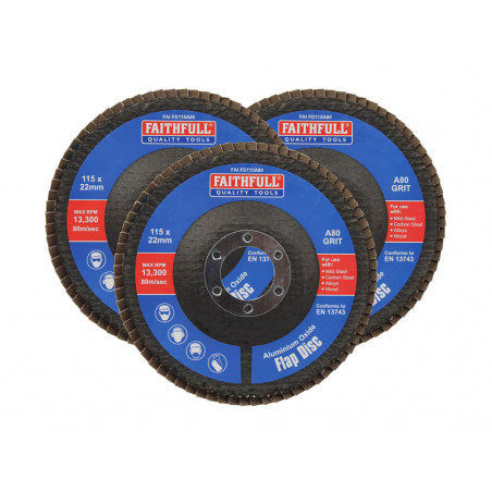 Aluminium Oxide Flap Disc 115 x 22mm 80 Grit (3 Pack)