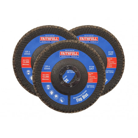 Aluminium Oxide Flap Disc 125 x 22mm 120 Grit (3 Pack)